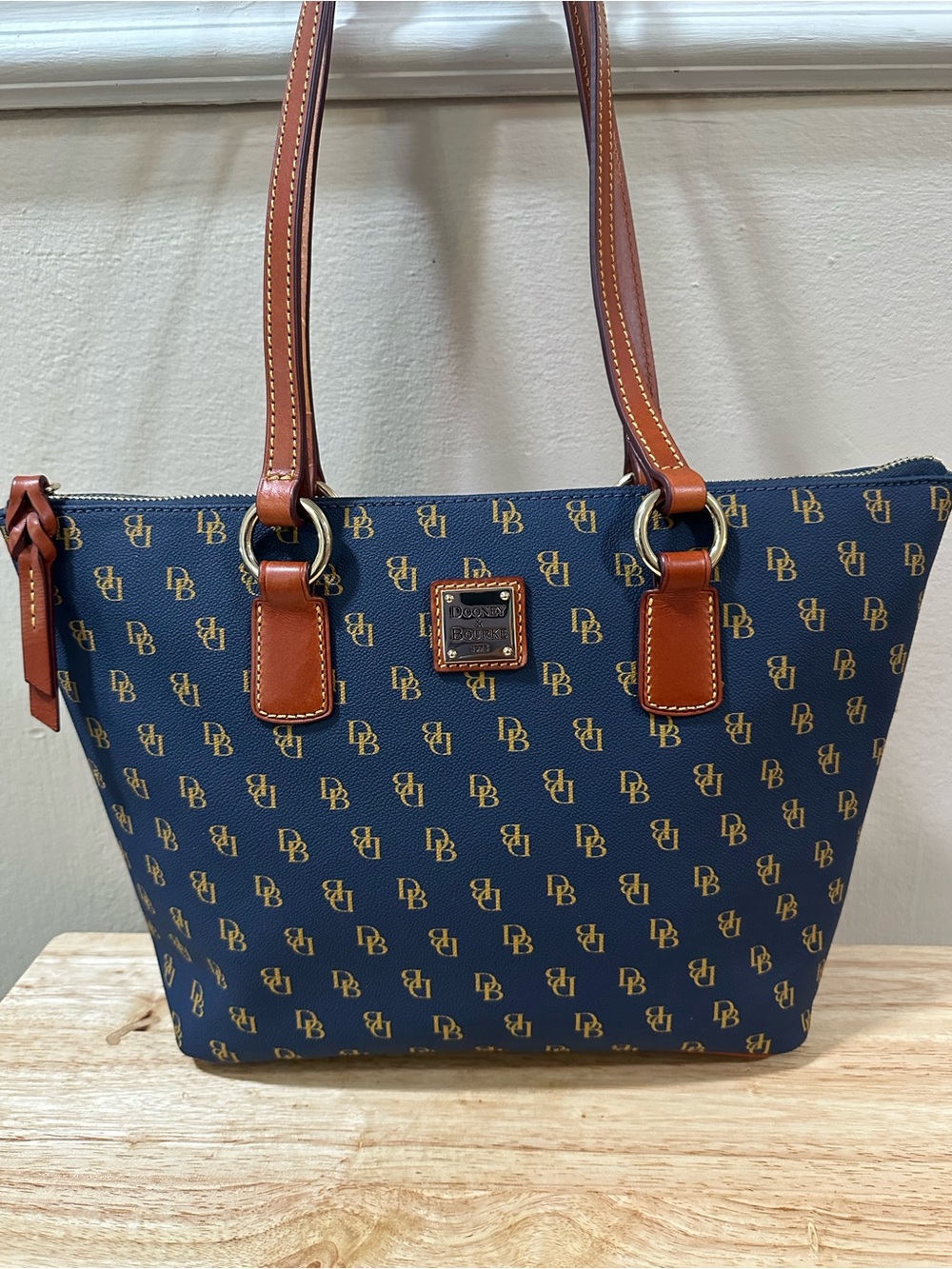 Dooney & Bourke Navy and Brown Signature Tote - Picture 6 of 16